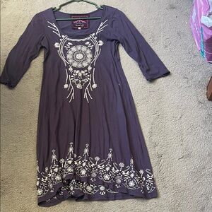 Johnny Was Embroidered Purple and Cream Dress -Size Small